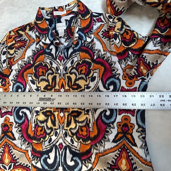 Chico's Womens No-Iron 100% Cotton Paisley Button-Up Shirt Top Size 1 Multicolor - Picture 7 of 8